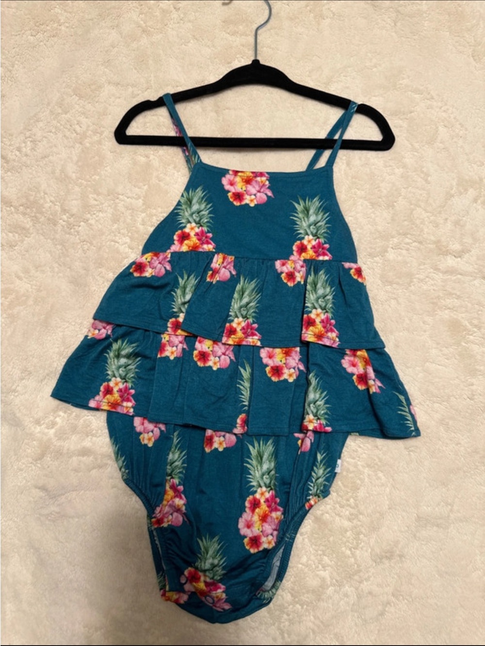 Posh Peanut Teal Floral Ruffle One-Piece Bodysuit